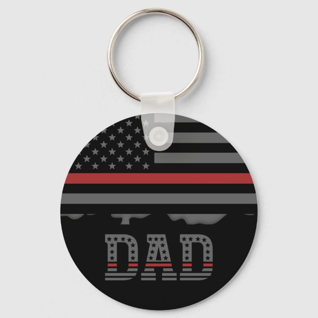 Dad Thin Red Line Firefighter Dad Gifts Keychain (Front)