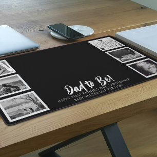 Dad to be 1st Father's Day 6 Photo Collage Black Desk Mat
