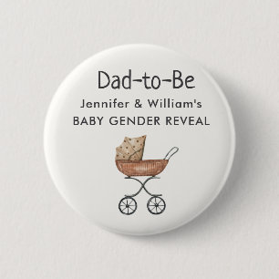 Dad-to-Be Antique Wicker Baby Buggy Gender Reveal 2 Inch Round Button