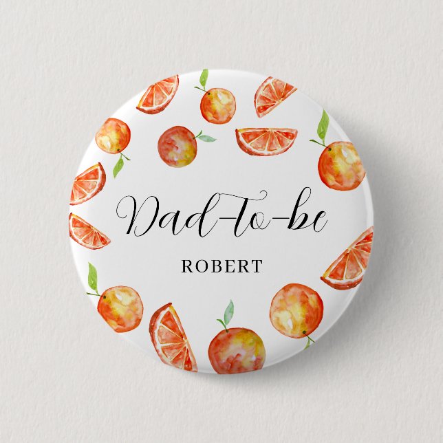 Dad-to-be Little Cutie Baby Shower Orange Custom  2 Inch Round Button (Front)