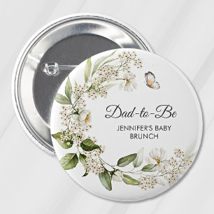 Dad-to-Be White Florals Boho Baby Shower/Brunch 2 Inch Round Button