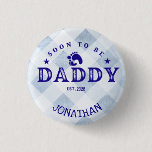 Dad to Be Year Name Blue Plaid 1 Inch Round Button