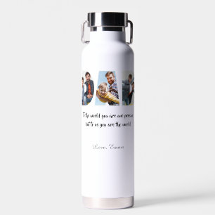 dad to us you are the world 3 Photo Collage Water Bottle
