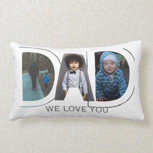 Dad We Love You Custom Fathers Day 3 Photo Collage Lumbar Pillow