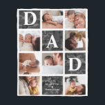 Dad We Love You | Modern 8 Photo Black Camo Fleece Blanket<br><div class="desc">Customize this unique blanket with 8 square photos arranged in a grid collage layout. Featuring "Dad" going diagonal on black and grey army camo squares and additional square on the bottom for a custom message. Keep "we love you" as is or change to your custom endearment. These are Father’s Day...</div>