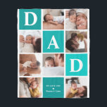 Dad We Love You | Modern 8 Photo Colour Block Fleece Blanket<br><div class="desc">Customize this unique blanket with 8 square photos arranged in a grid collage layout. Featuring "Dad" going diagonal on ombre teal squares and additional square on the bottom for a custom message. Keep "we love you" as is or change to your custom endearment. All colours can be changed. These are...</div>