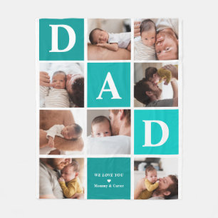 Dad We Love You Modern 8 Photo Colour Block Fleece Blanket