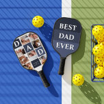 Dad We Love You | Modern 8 Photo Colour Block  Pickleball Paddle<br><div class="desc">Customize this unique pickleball paddle with 8 square photos arranged in a grid collage layout. Featuring "Dad" going diagonal on ombre navy blue squares and additional square on the bottom for a custom message. Keep "we love you" as is or change to your custom endearment. All colours can be changed....</div>