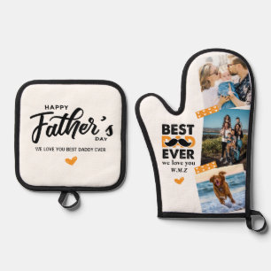 dad we love you modern happy fathers day 3 Photo Oven Mitt & Pot Holder Set