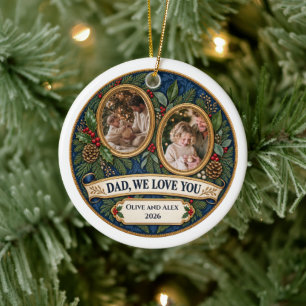 Dad We Love You Personalized Family Photo Christma Ceramic Ornament