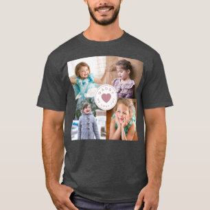 Dad We Love You Pink Heart Kids 4 Photo Collage T-Shirt