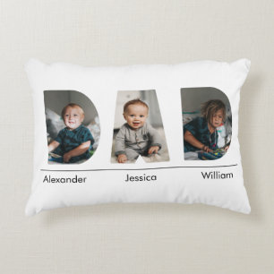Dad with custom 3 kids photo and name accent pillow