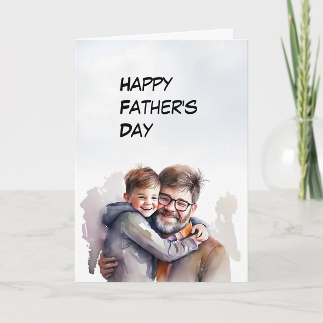 Dad with hug from young Son Father's Day card (Front)