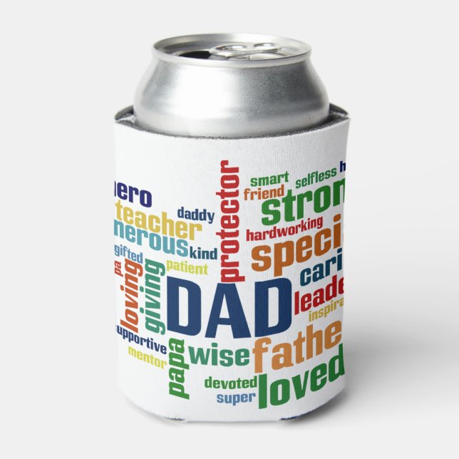 Dad Word Cloud Text Father's Day Typography Can Cooler (Can Front)