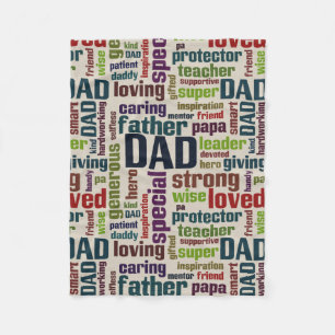 Dad Word Cloud Text Father's Day Typography Fleece Blanket