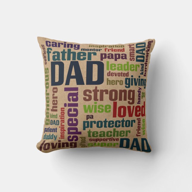 Dad Word Cloud Text Father's Day Typography Throw Pillow (Front)