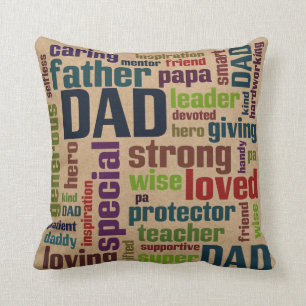 Dad Word Cloud Text Father's Day Typography Throw Pillow