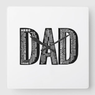 DAD Word Cloud Wall Clock - Father's Day Hero Gift