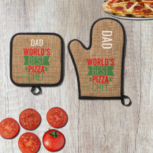 Dad -World's Best Pizza Chef no3 Oven Mitt & Pot Holder Set