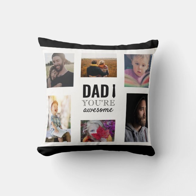 dad you're awesome father's day collage typography throw pillow (Front)