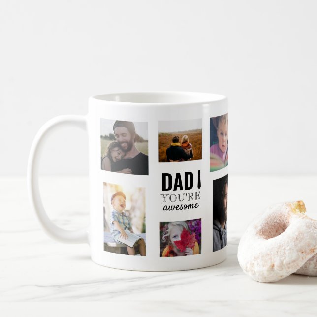 Dad you're awesome Multi-photo Collage custom Coffee Mug (With Donut)