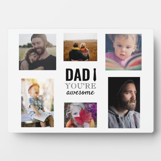Dad You're Awesome Photo Collage Father's Day Plaque (Front)