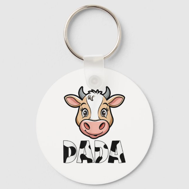 Dada Cow Print Cow Pattern Father's Day  Keychain (Front)