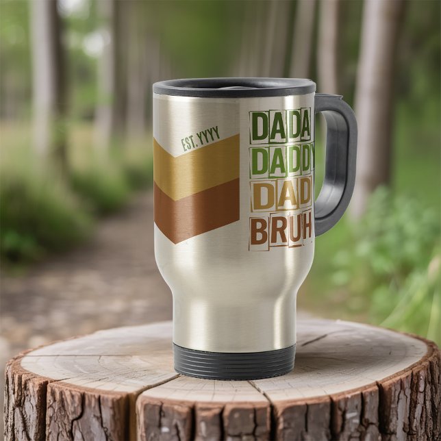Dada Daddy Dad Bruh Custom Est Modern Typography Travel Mug (Dad travel mug with modern typography)