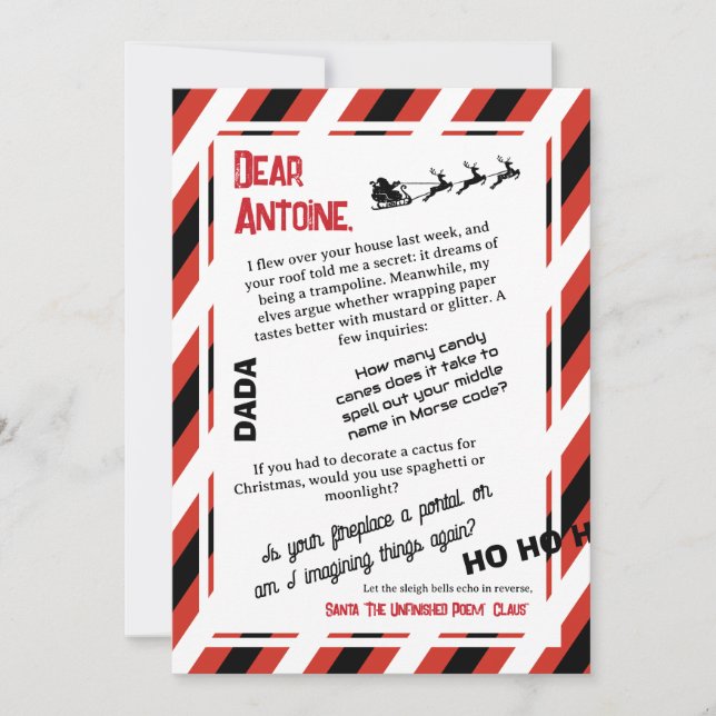 DADA Letter from Santa The Sleigh That Forgot  Invitation (Front)