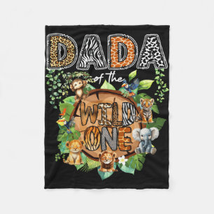 Dada of The Wild One 1St Birthday Kids Safari Fleece Blanket