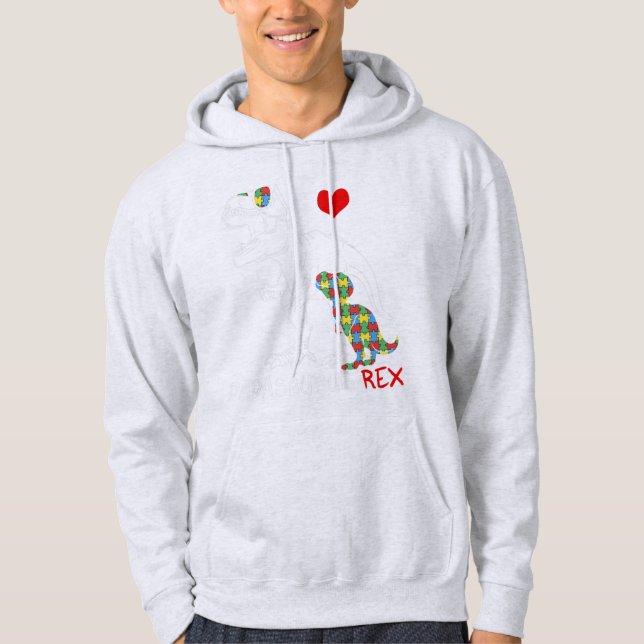 Dadasaurus Daddy Rex Autism Awareness Proud Dad Fa Hoodie (Front)