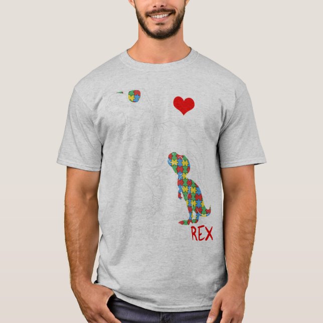Dadasaurus Daddy Rex Autism Awareness Proud Dad Fa T-Shirt (Front)