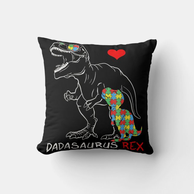 Dadasaurus Rex Autism Awareness Proud Dad Father's Throw Pillow (Front)