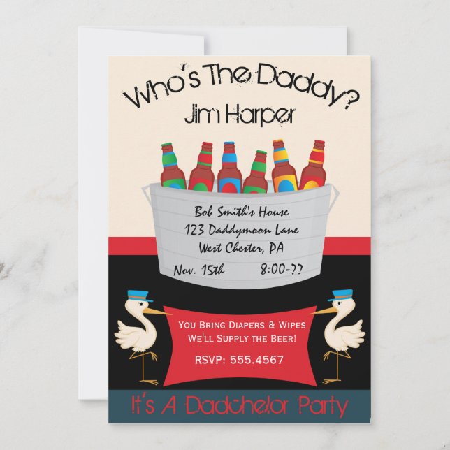 Dadchelor Diaper Keg Party Invitations (Front)