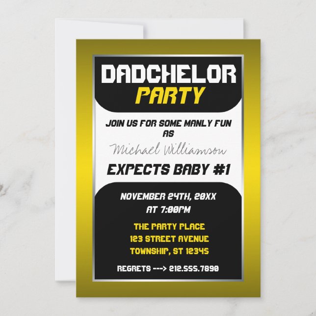 Dadchelor Party - Yellow & Black Invitations (Front)