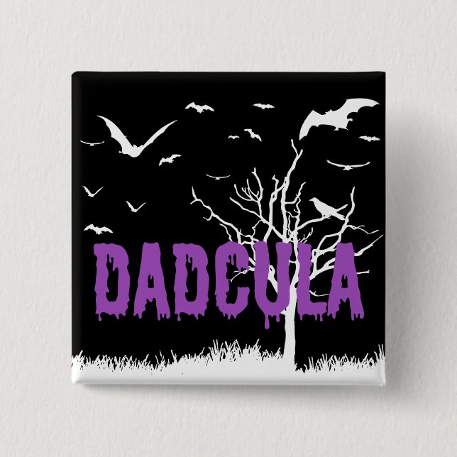 Dadcula Purple Dripping Font Flying Bats 2 Inch Square Button (Front)