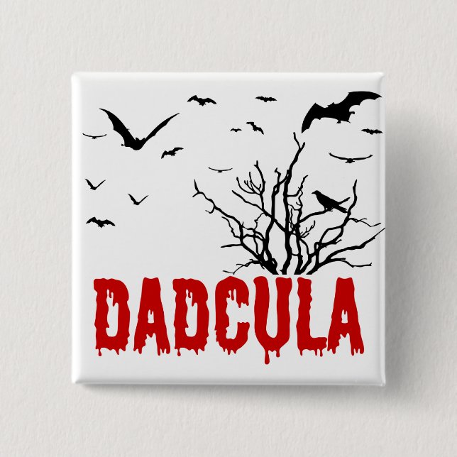 Dadcula Red Dripping Font Flying Bats 2 Inch Square Button (Front)