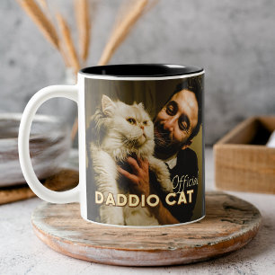 Daddio Cat Modern Custom Photo and Cat Name Two-Tone Coffee Mug