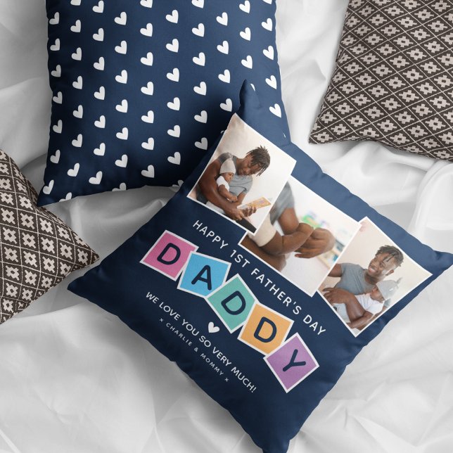 DADDY 1st Fathers Day Photo Keepsake Throw Pillow (Creator Uploaded)