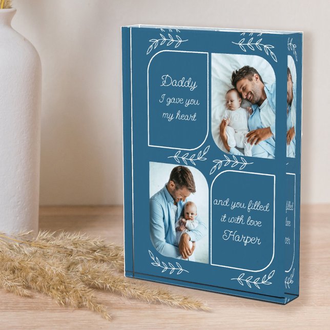 Daddy 2 Vertical Photo Loving Words Personalized Block (Creator Uploaded)