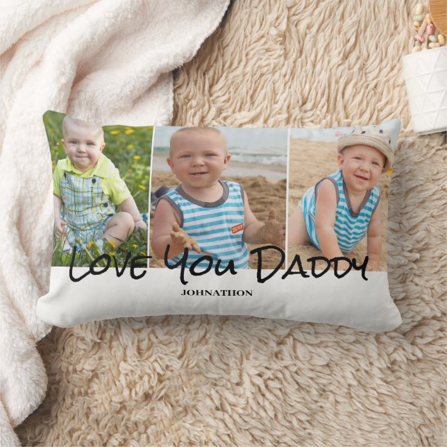Daddy 3 Photo Collage Throw Pillow (Blanket)