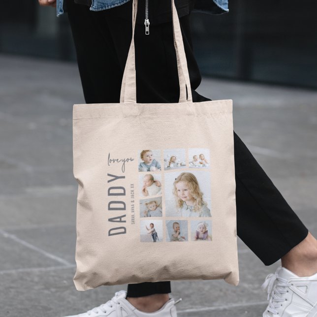Daddy 9 Photo Collage Personalized Dad Tote Bag (Creator Uploaded)