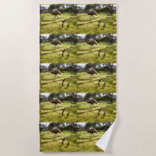 Daddy And Baby Emus,  Beach Towel