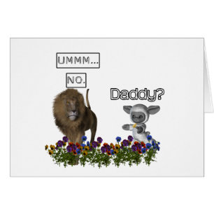 Daddy? asks a cute lamb to a big lion