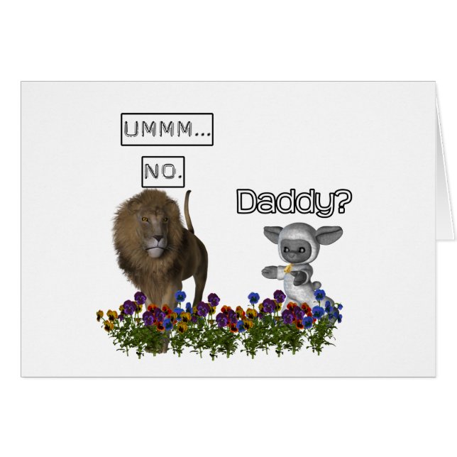 Daddy? asks a cute lamb to a big lion (Front Horizontal)
