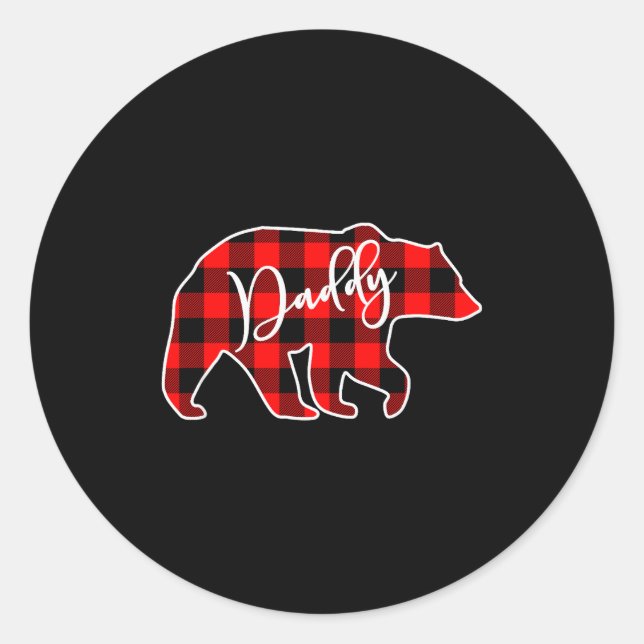 Daddy Bear Red Plaid Matching Family Christmas  Classic Round Sticker (Front)