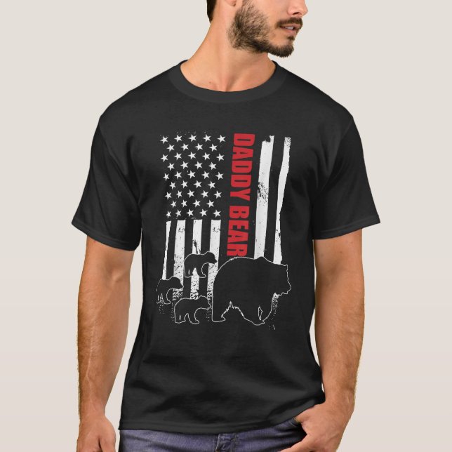Daddy Bear with 3 cubs American Flag Daddy Bear Tr T-Shirt (Front)