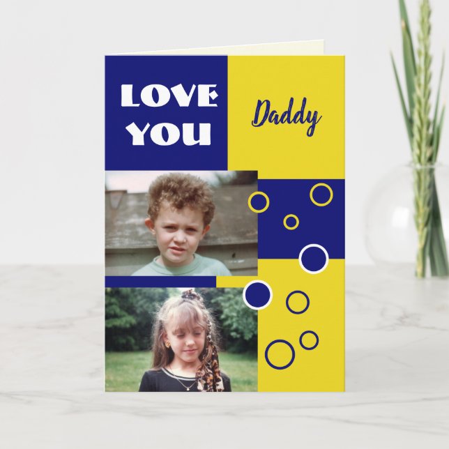 Daddy blue and yellow photo Birthday greeting Card (Front)