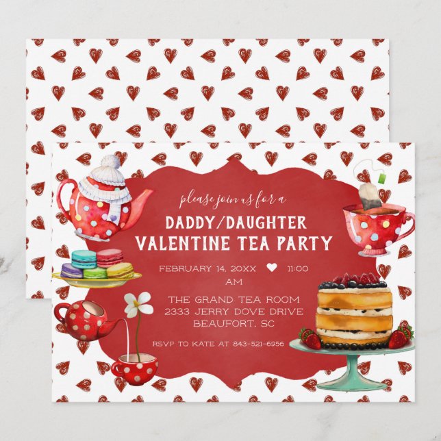 Daddy/Daughter Valentine Tea Party Invitation (Front/Back)