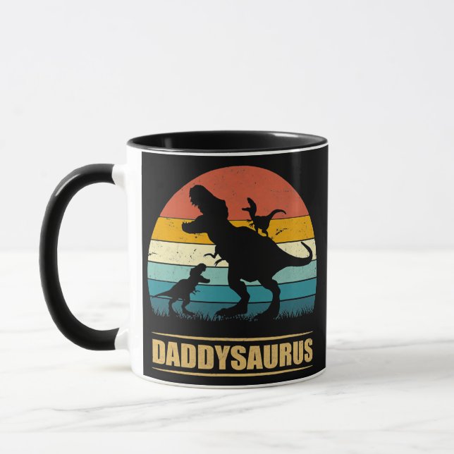 Daddy Dinosaur Daddysaurus 2 Kids Father's Day Mug (Left)